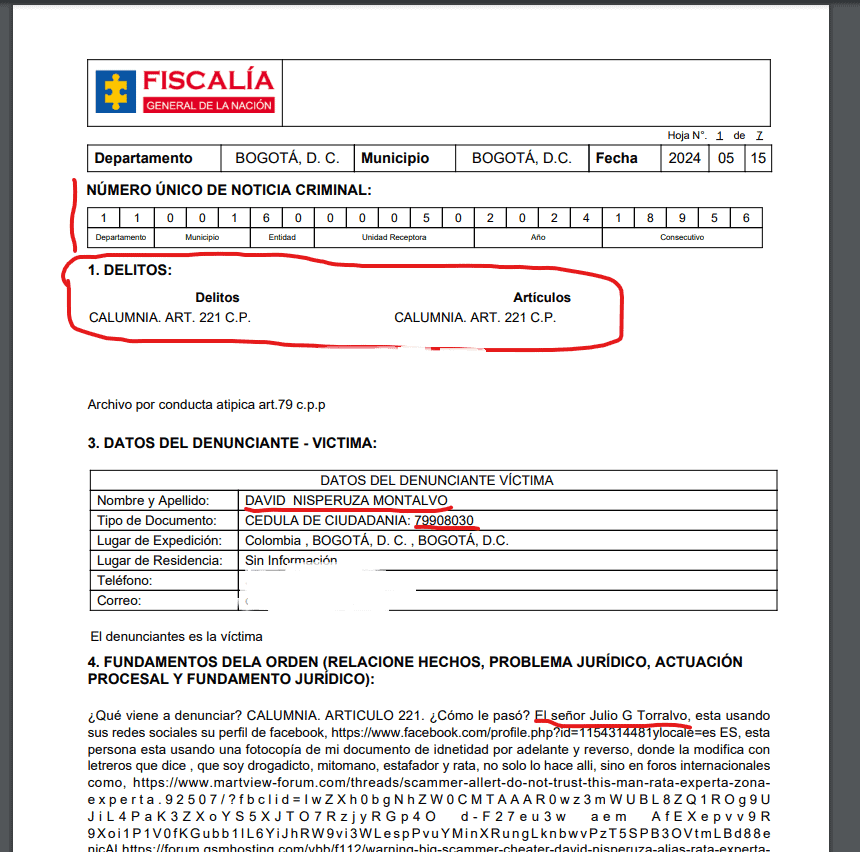 Denuncía en contra julio g.torralvo ante la fiscalia general de la naci´n